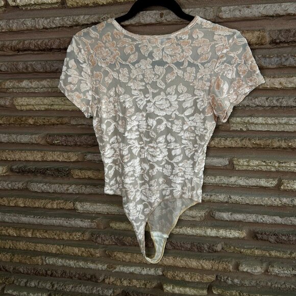 Hanky Panky Peach Floral Burnout Bodysuit Vintage Size Large - Picture 5 of 9